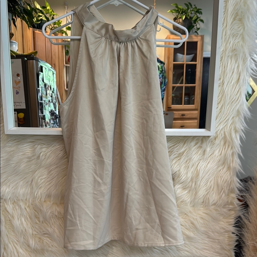Grey Collective Beige Satin Sleeveless Blouse NWT Medium Quiet Luxury Top